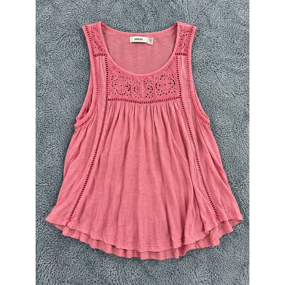 Kimchi Blue Pink Eyelet Lace Trim Boho Sleeveless Tank Top Blouse Small